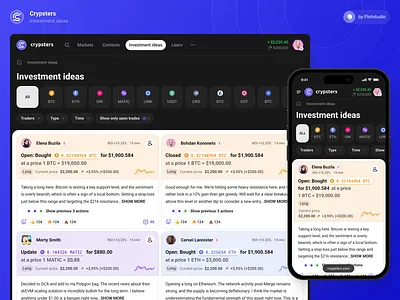 Crypsters: Investment Ideas Page Design card coin community crypsters crypto cryptocurrency design graph interface investment platform token trade ui ui ux ux web website