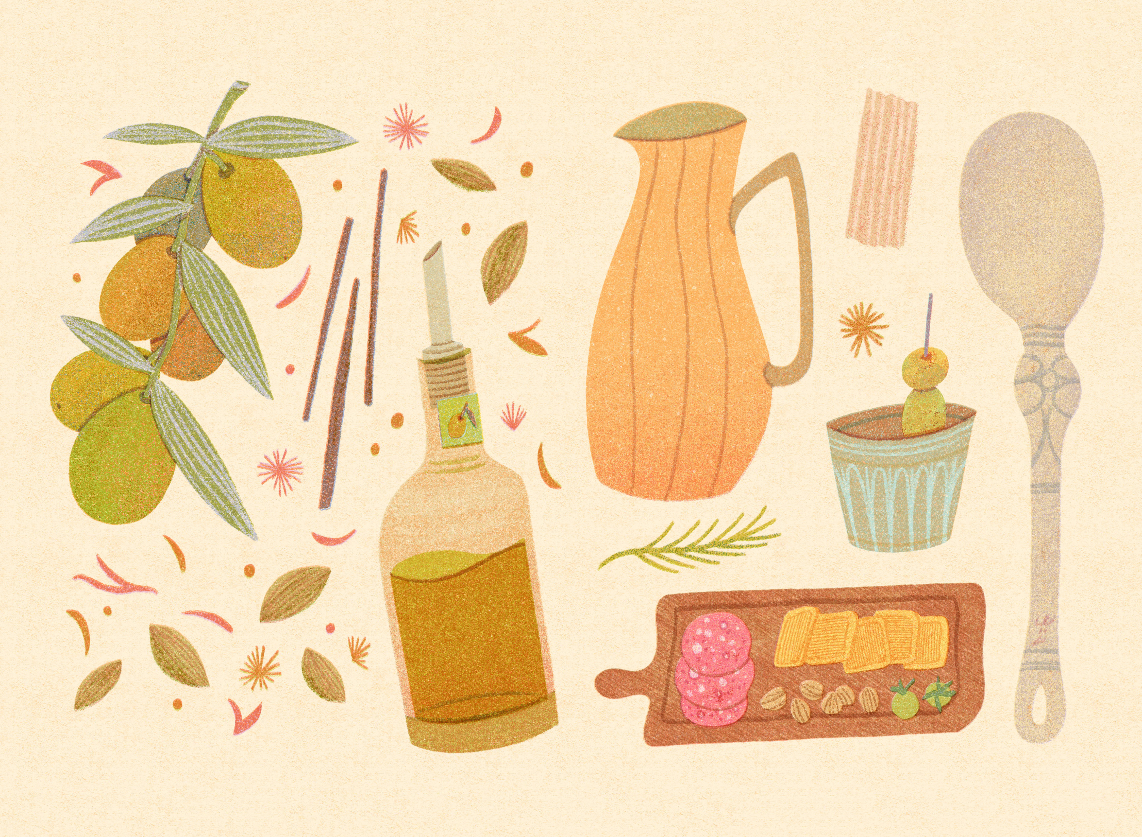 Let’s Make the Best Olive Oil for a Happy Weekend art artwork cafe cheese childrensart cover design food illust illustration ipad kettle kidlitillustration lettering pattern photoshop poster spoon theydrawfood tweetyheather