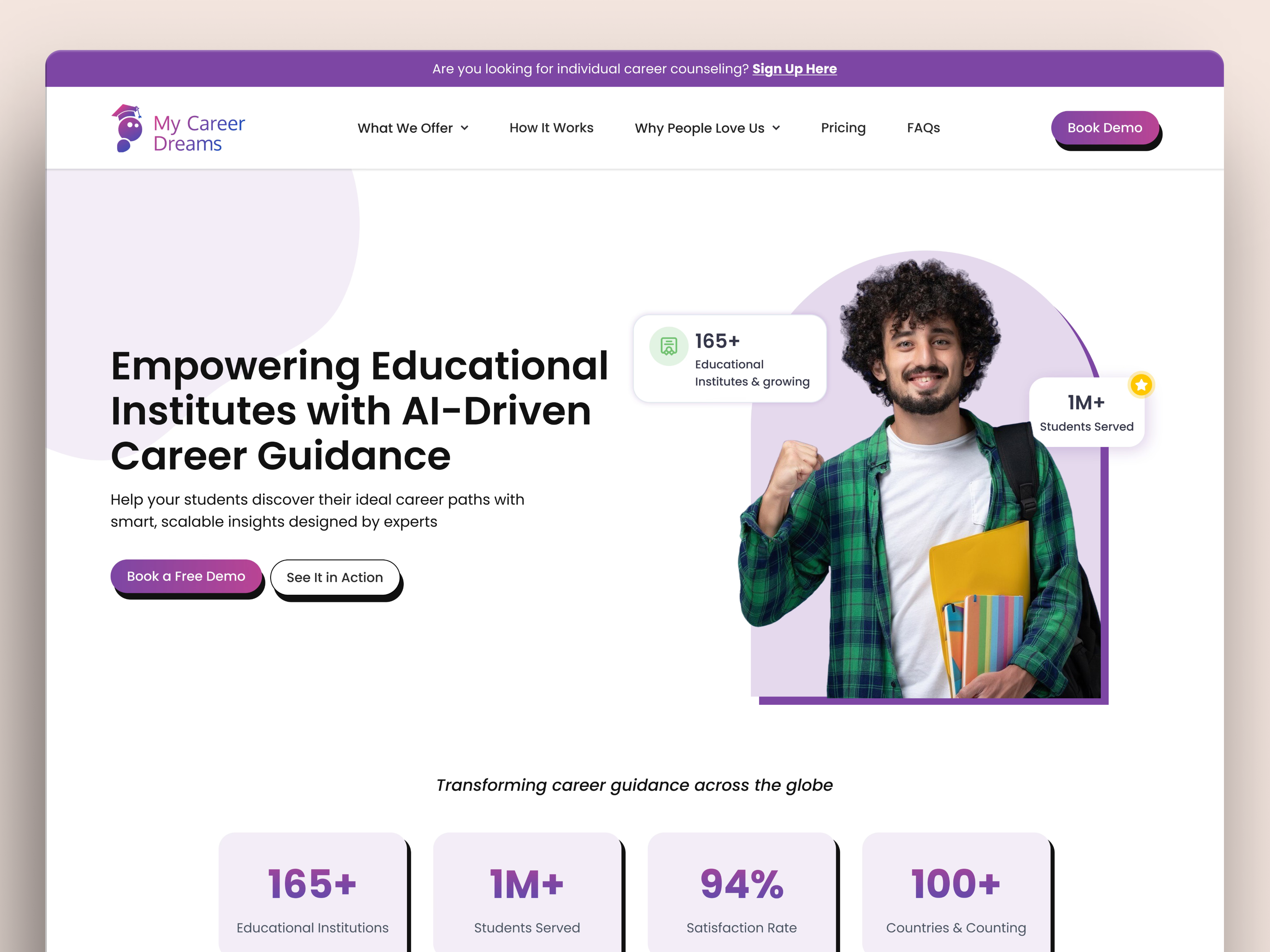 B2B Landing Page Design for AI-Powered Career Advisory agency website ai saas edtech freelance ui ux designer graphic design hero section high conversion landing page illustration menu navigation navbar product designer product website ui user experience design ux visual design website design