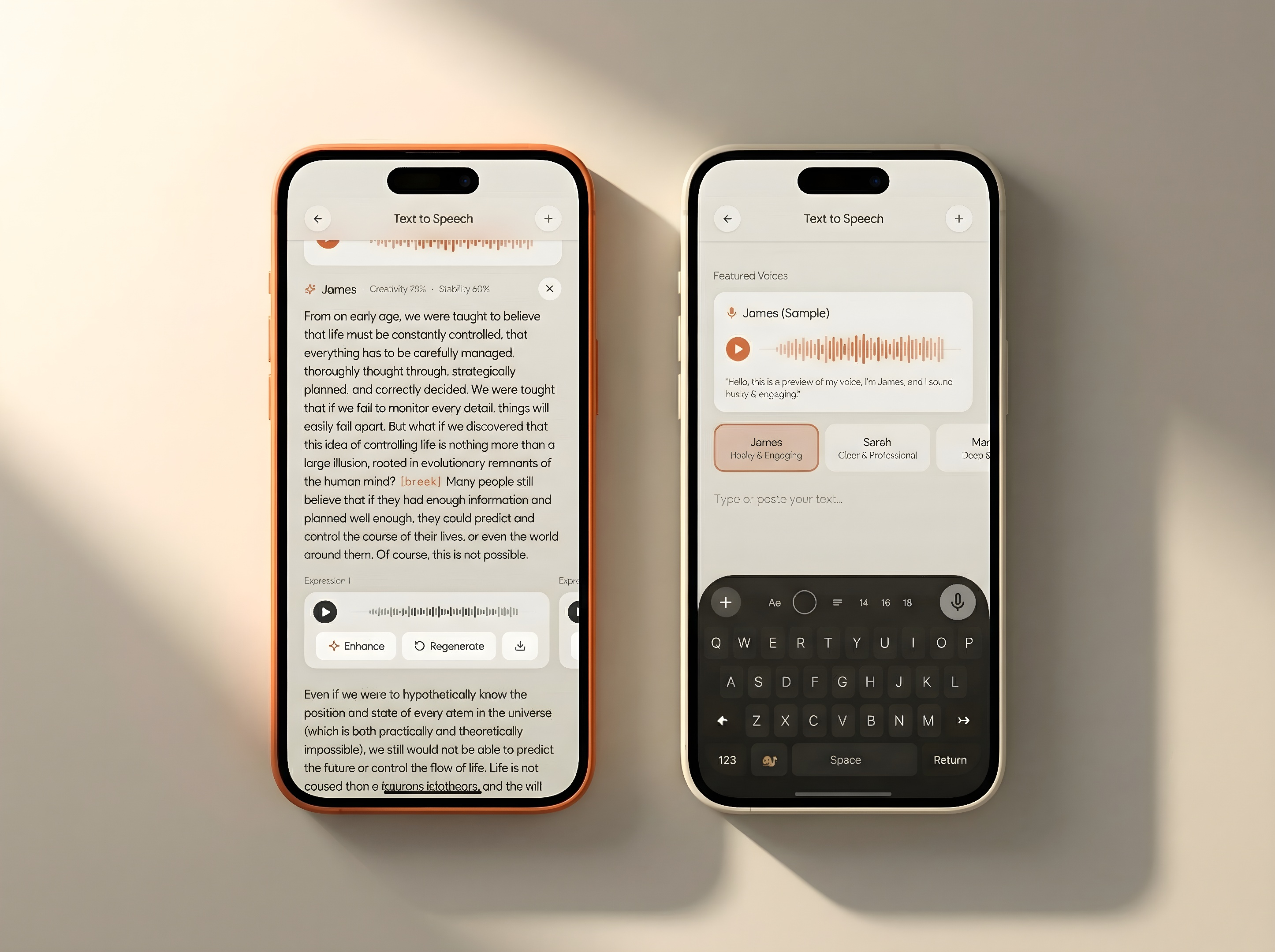Voice AI Tool: Text to Speech Mobile Screens ai app audio book creative generate hub live preview mobile mvp platform protoype text to speech voice