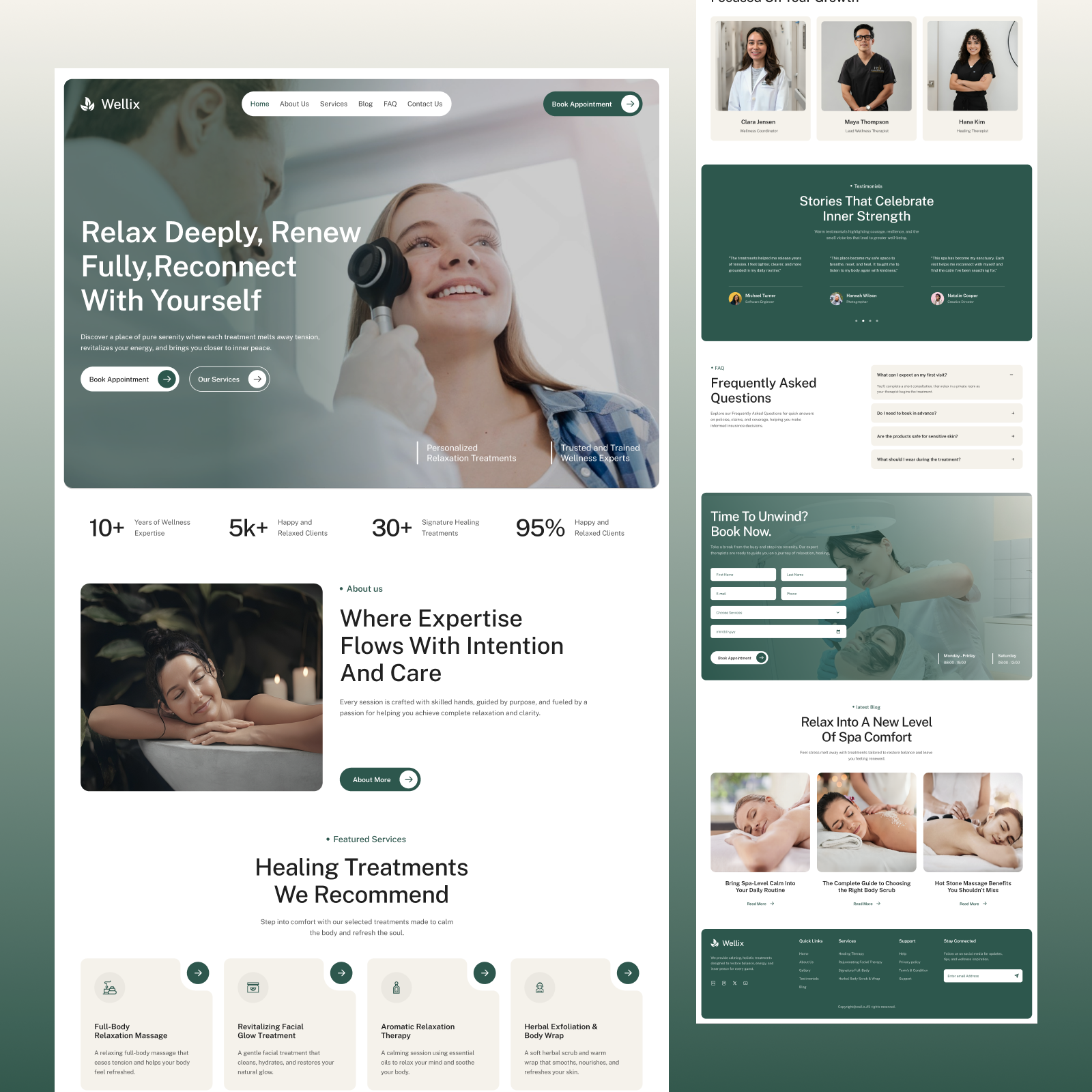 Wellix –Wellness & Spa Booking Website Landing Page UI UX Design appointment booking healthcare website landing page landing page design massage website patient experience self care platform spa booking website spa landing page therapy clinic website ui ui design uiux uiux design ux ux design web design website design wellness landing page wellness website