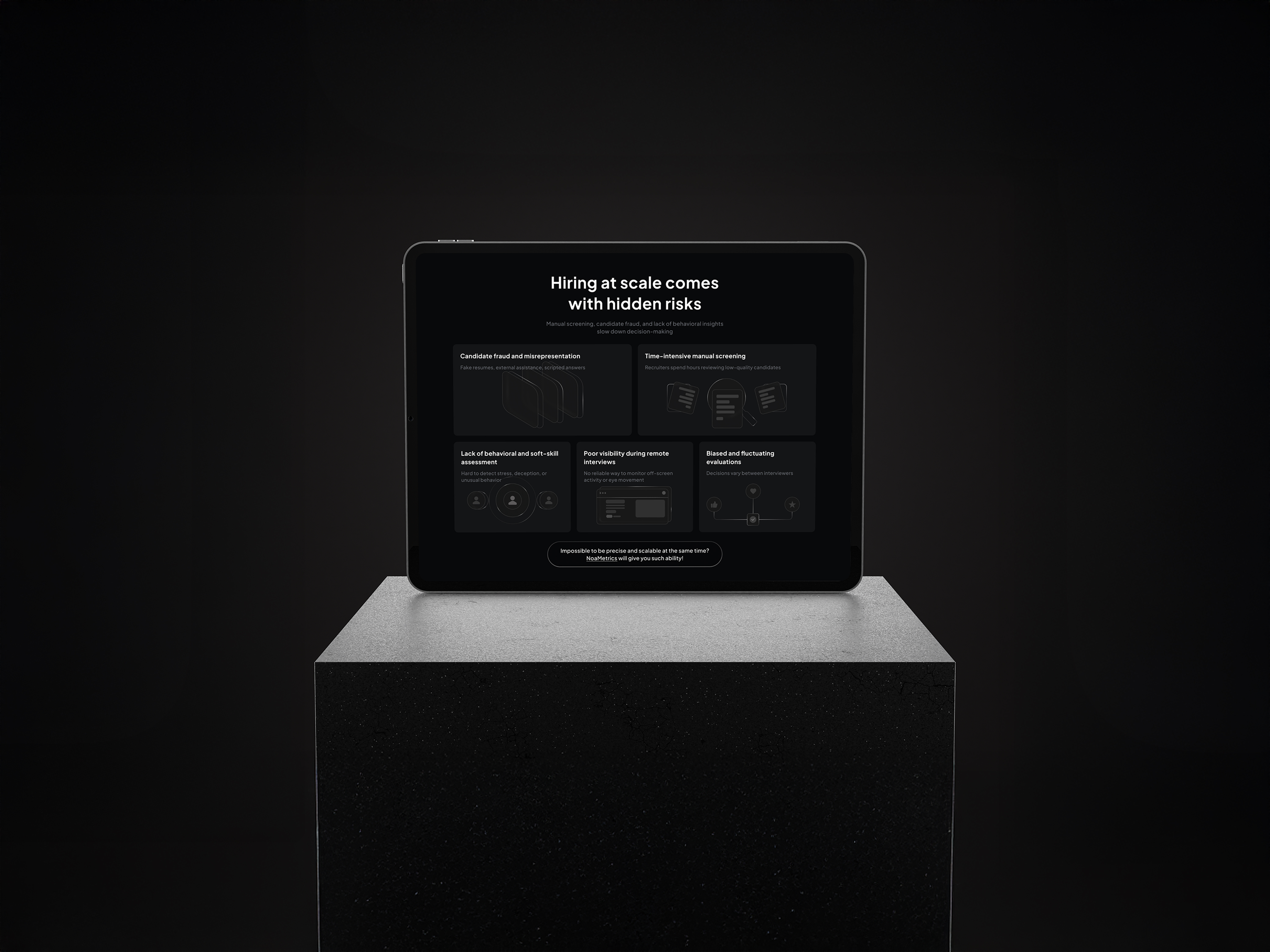 Hidden Hiring Risks - AI Recruitment Saas UI (Bento Cards) ai analytics bento bento ui cards dark theme dashboard data visualization enterprise hiring hr tech noametrics platform product design recruitment risk saas ui ux web app