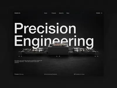 Hero Design Concept for Industrial Engineering Company 3d webdesign bold text webdesign engineering website factory website gray industrial website mechanical website tech webdesign webdesign website hero