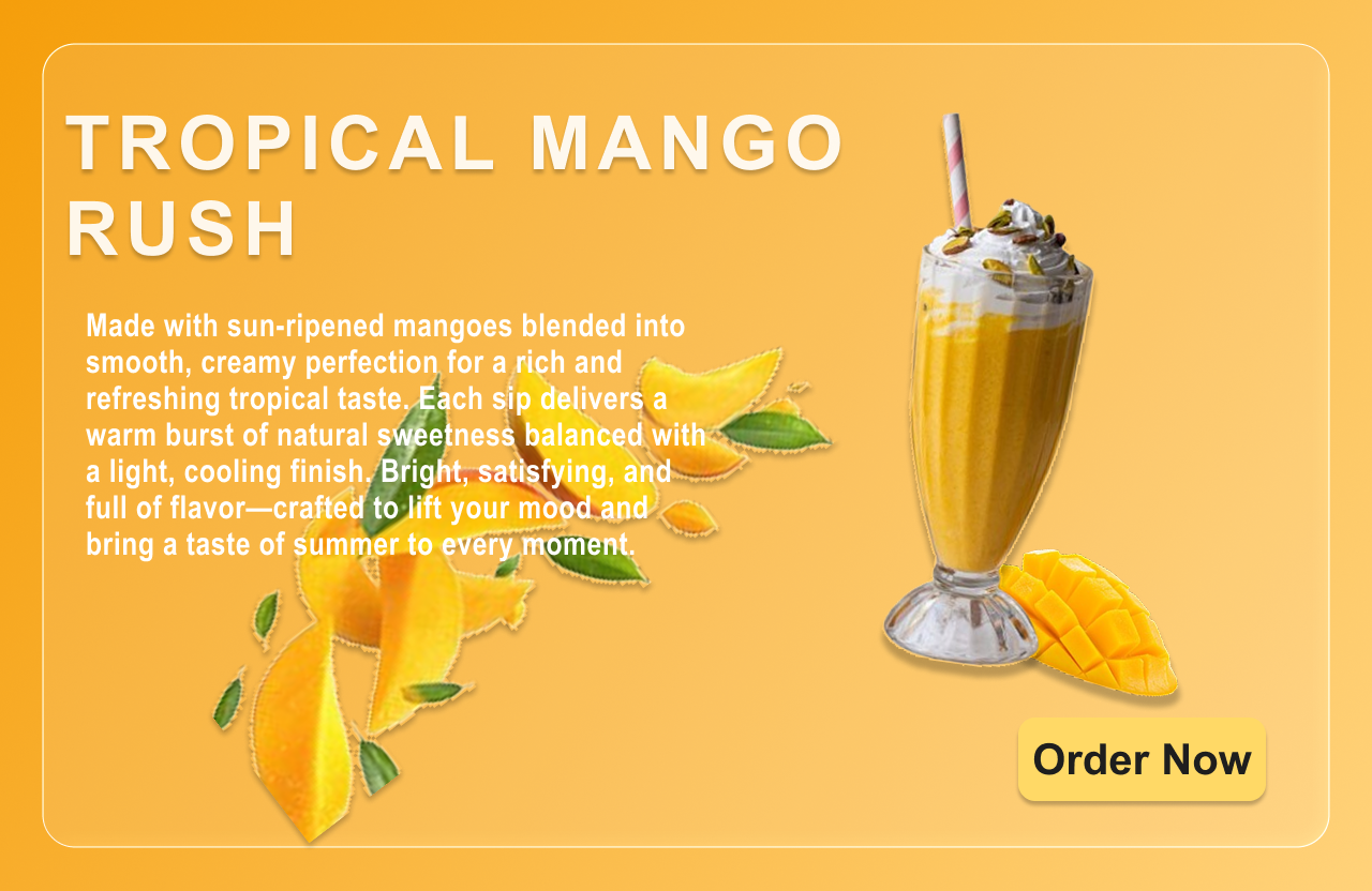 Tropical Mango Rush – Milkshake UI Concept 3d animation branding graphic design logo motion graphics ui