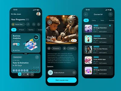 AI Futuristic Education App ai education app app ui design edtech app education app futuristic app learning app mobile app ui product design ui design ux design
