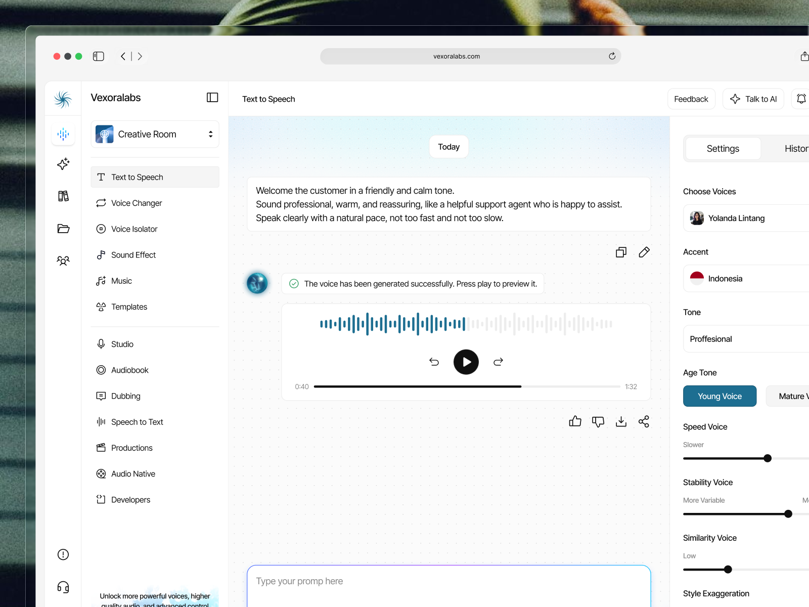 Vexoralabs - AI Voice Generator aivoice branding clean cool dashboard design illustration logo ui uiux ux voice voicegenerator webapp