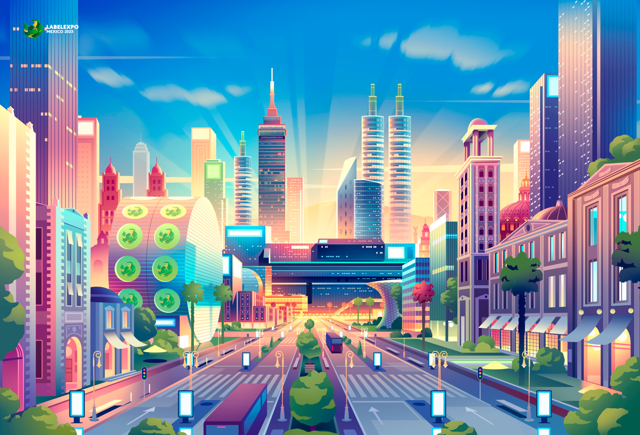 Labelexpo Mexico agency artdirection city event eventillustration illustration label labelexpo light