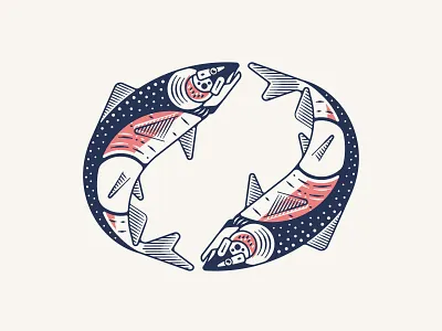 Salmon - Revisited 2 colors art color colour flow geometric illustration illustration art line linework salmon screenprint screenprinting shape symmetric symmetry vector yang ying ying yang