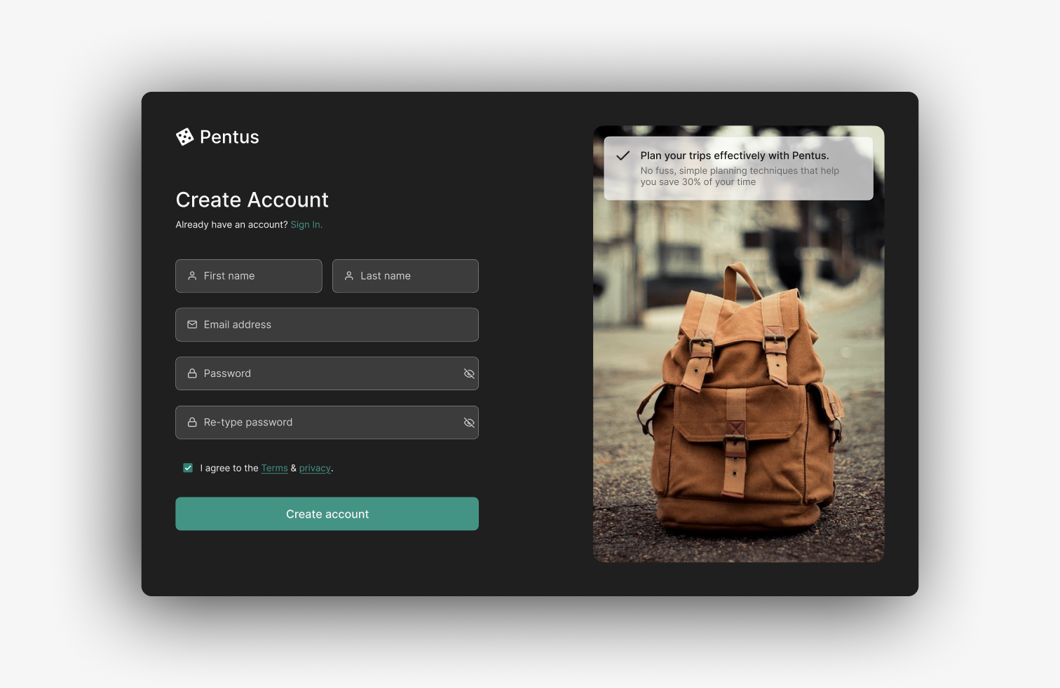 Create Account · Travel App Auth UI (Light & Dark Mode) appdesign authui darkmode dribbble figma interactiondesign lightmode onboarding opentowork productdesign signup ui uiux ux webdesign