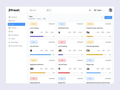 Proxel - Task Management Dashboard clean dashboard clean design dashboard design product project dashboard project management saas task task management ui user interface ux web