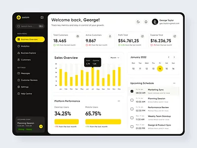 CRM Dashboard by Alex Pavlov black branding business clean crm dashboard design graphic design logo minimal ui ux vector yellow
