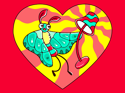 Moth & Lamp 2d graphics graphic design illustration valentine card