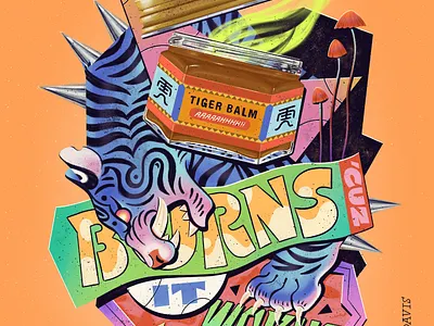 It Burns Because It Works bold colorful handlettering illustration layers lettering tiger tigerbalm