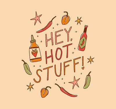hey, hot stuff! branding design digital illustration drawing graphic design hot sauce illustration logo love pepper procreate sauce valentine valentines day