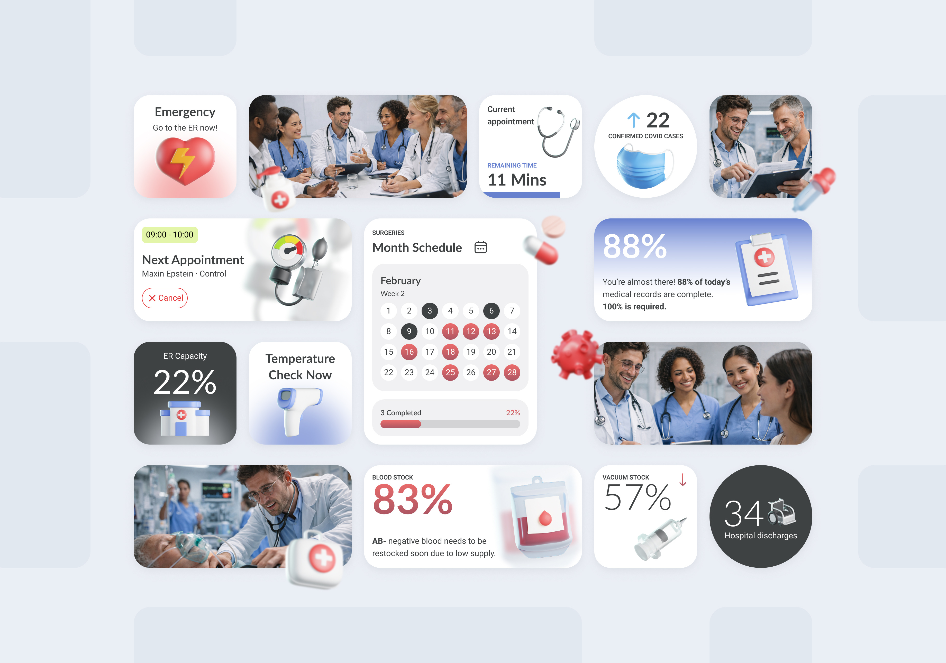 Medical-Surgical Widgets 3d card color data doctor flat icon medical visual design widget