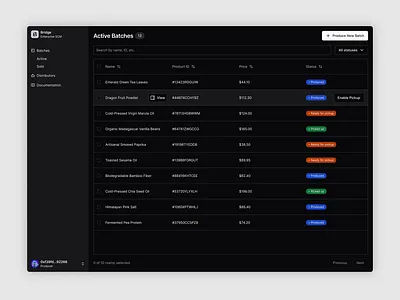 Bridge - Enterprise Blockchain SCM | UI/UX Rebrand app asda blockchain brand branding collection dark ui data desktop items product design redesign supply chain management tables ui ui design ux web web design web3