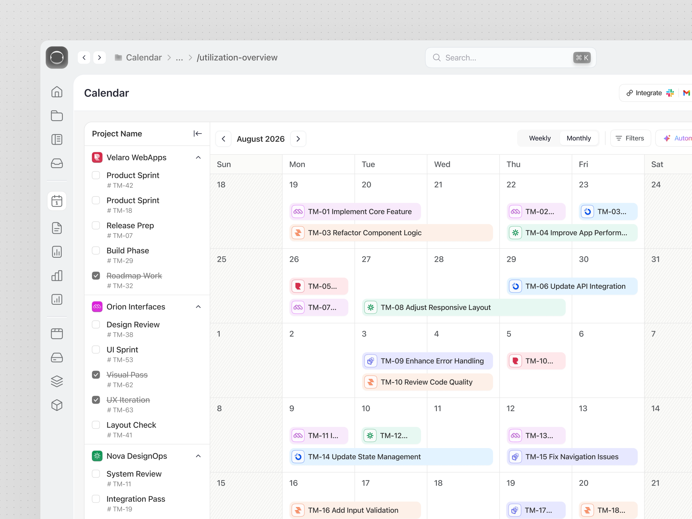 Example of AI Project Management - Calendar