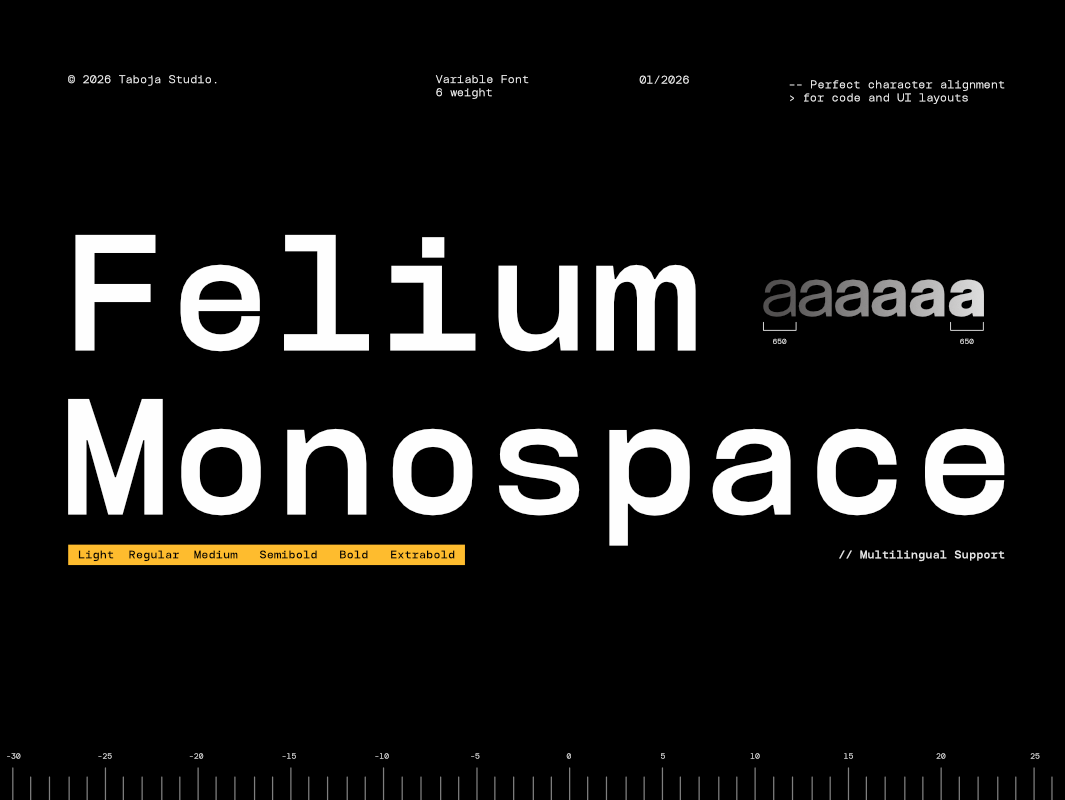TBJ Felium Monospace Clean Modern branding branding font canva font dashboard design design font design font family free font grid design monospace typeface typography ui design variable font