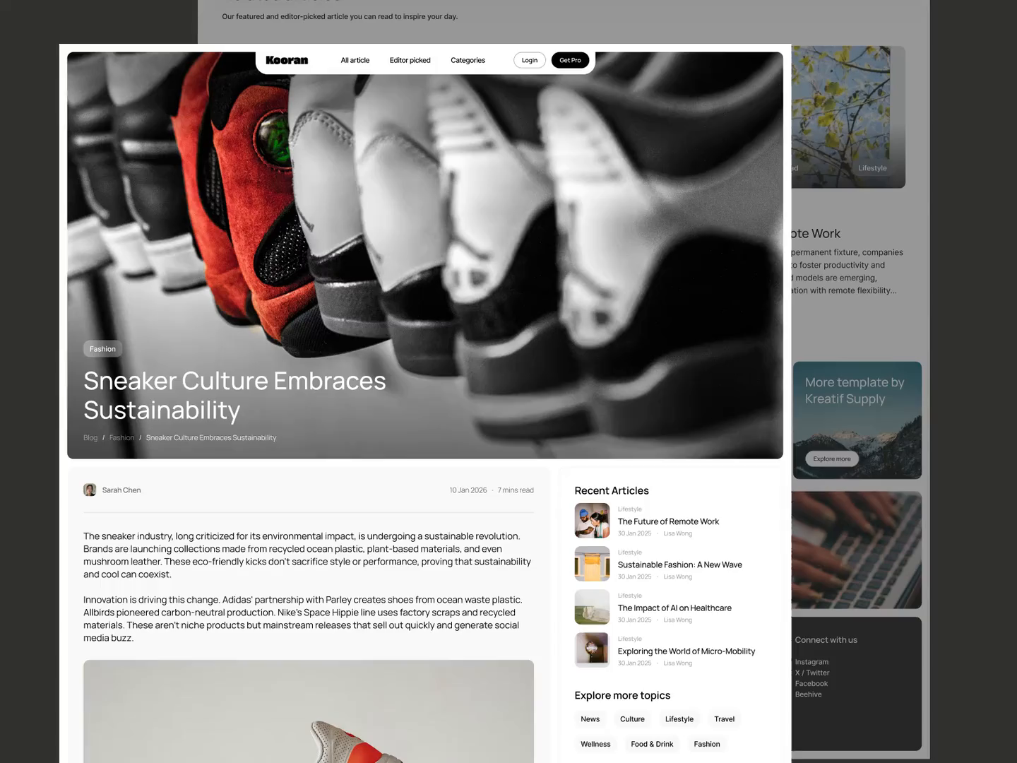 Example of Blog page: animated