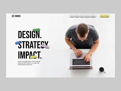 Roocs - Digital Agency Website Header agency agency website company website digital agency website digital website header hero section landing page portfolio website roocs website studio website ui design uiux design web design