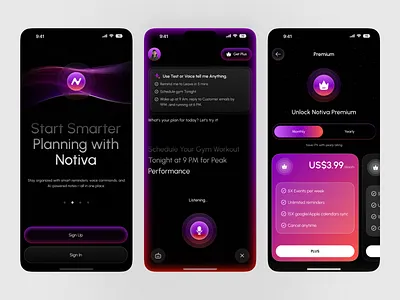 AI Scheduling Assistant Mobile App aiapp app design calendarapp cleanui darkmode design designinspiration figmadesign ios iosapp mobile mobile app mobile app design mobiledesign productivitytools schedulingapp smartassistant ui uxui voicescheduler