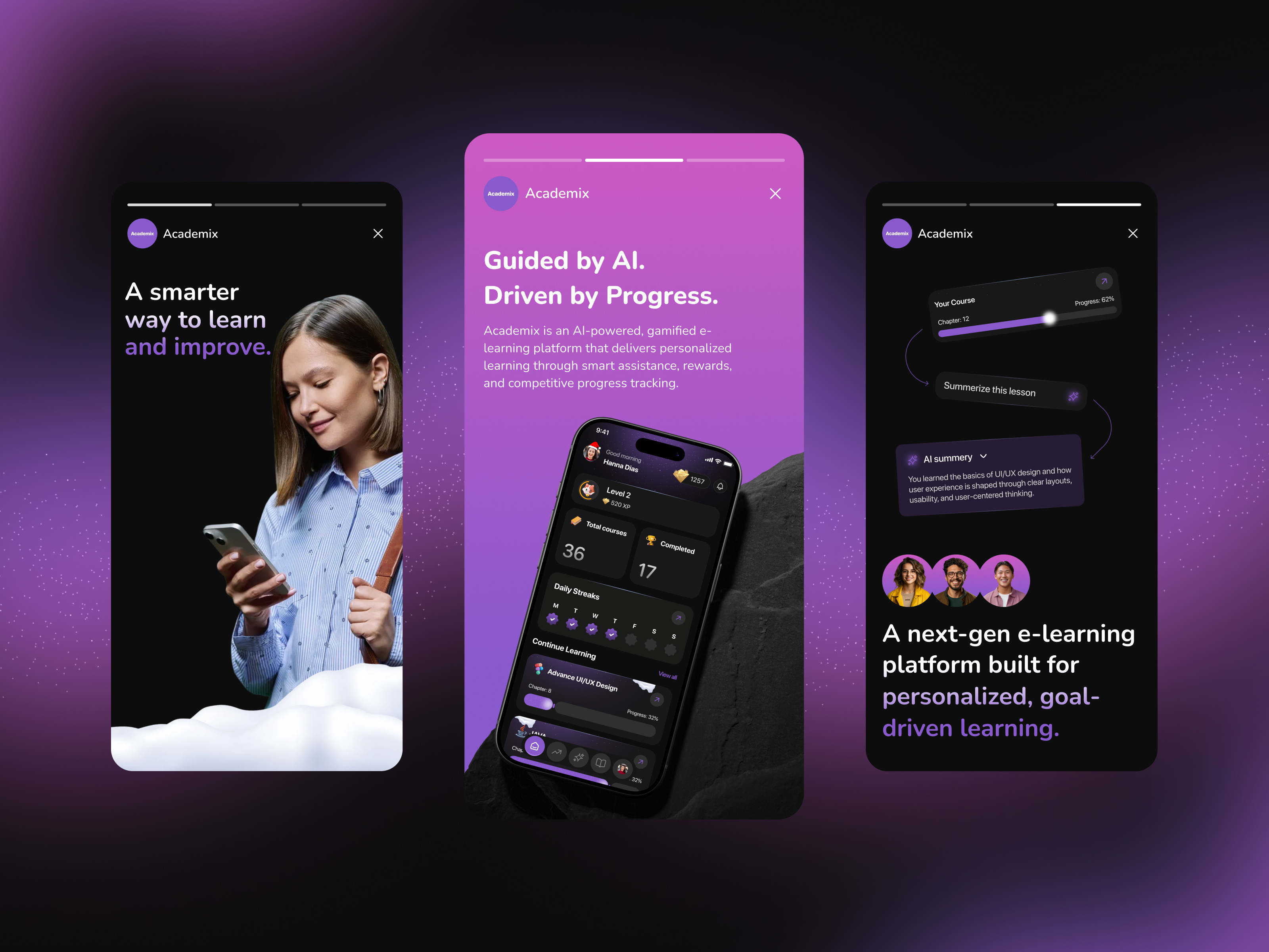E-Learning Mobile App Brand Identity | Academix academic app branding app branding brand brand identity branding e learning e learning app branding educational app branding educational branding focotik illustration learning app design logo logo branding logo design online learning