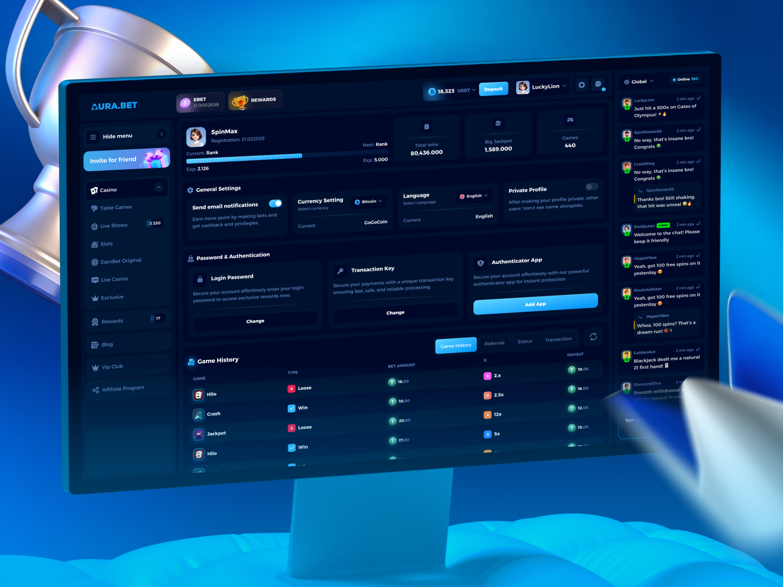 Casino Profile - Gambling betting casino casino interface casino website gambling gaming online casino page profile profile page web website