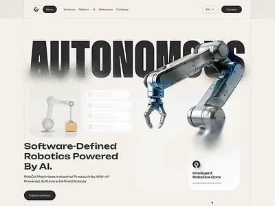 AI Product Marketing Website ai ai platform ai product animation automation design industrial robotics interaction landing page manufacturing website robot robotics robotics website service startup ui ux web design website