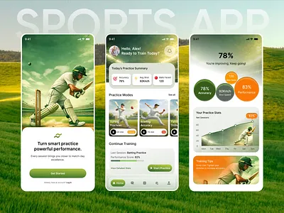 Sports Training Mobile App UI app appdesign appui cricketapp dribbbledesign mobileappui mobiledesign mobileinterface productdesign soprtui sport sportmobile sportsapp uidesign uiux userinterfacedesign visualdesign