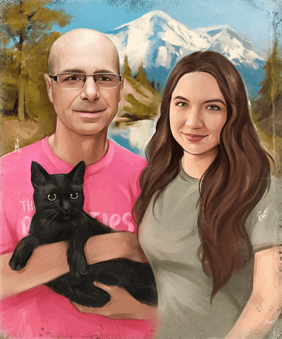 Portrait of a Black Cat with Owners art digital art hand drawn illustration portrait procreate