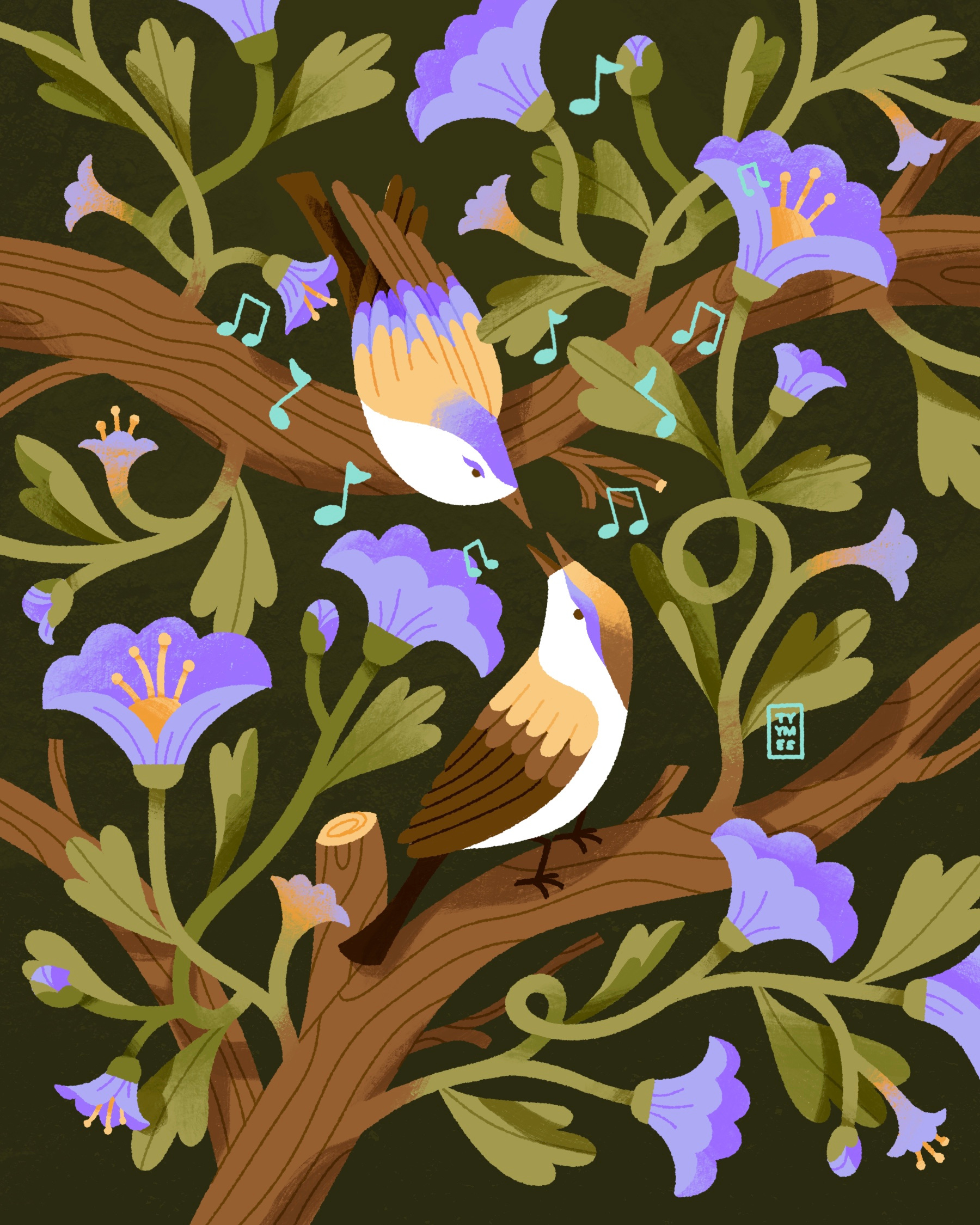 Lovebird's Lullaby #naturesnotes2026 beautiful bird design digital drawing challenge flora flower illustration love lullaby minimal music nature naturesnotes naturesnotes2026 plant procreate simple spring valentine