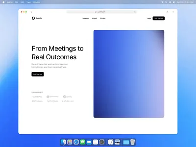 Auralis Note taking AI - Website Landing Page ai ai summary animation cta daily gradient header hero meeting meeting note micro component modern motion graphics note taker notetaking pricing saas testimonial ui ux