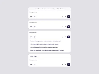 PrimVeterinary | Chat Input ai chat ai saas chat input chat input states chat tools clean health tech productdesign prompts suggestions ui uxuidesign veterinary ai web app