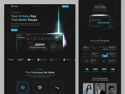 Voxly - AI Sales Assistant SaaS Landing Page ai ai product b2b clen dark dashboard elegant futuristic glow green landing page luxury product design saas sales sales automation ui ux web design website