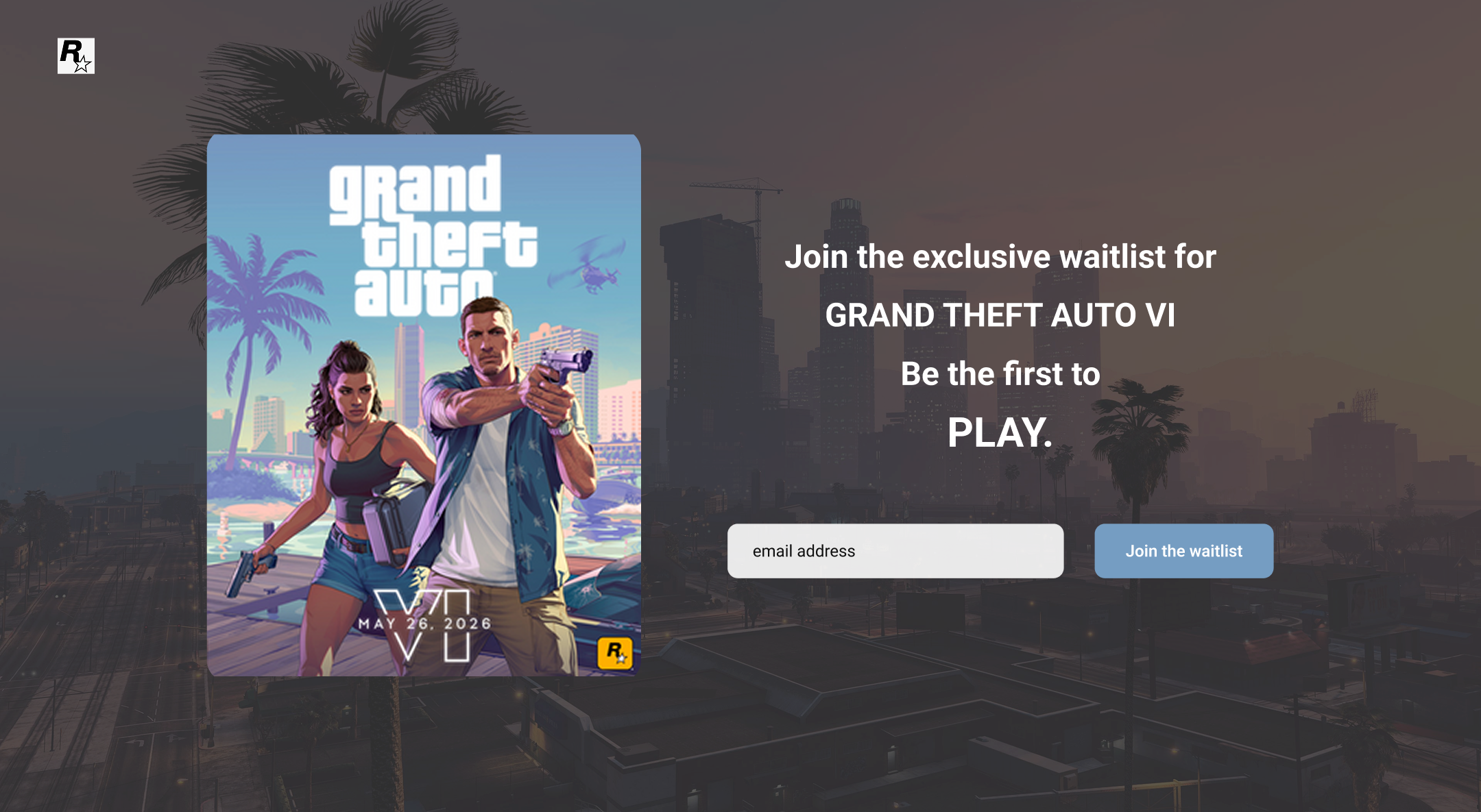 GTA 6 Waitlist Landing Page UI branding ui