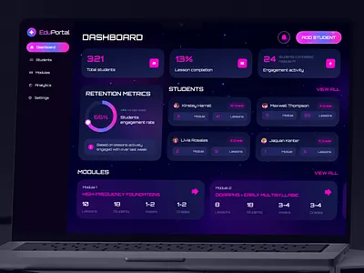 Edu Platform Dashboard Design dark dashboard grid layout ui ui design ux violet