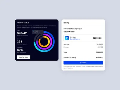Billing & Project Status Modal UI analytics chart clean dark dashboard figma finance graph light minimal modal modals payment popover popup pricing statistics subscription ui ux