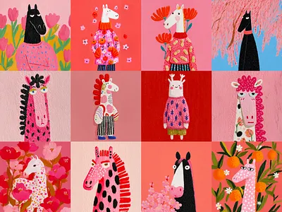 uglycute Doodle Pony🐴🐴🐴 canvas decorate doodleart folk art horse illustration nianhua painting playfulart pony profilepictures ptp uglycute wallart