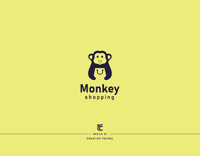 Monkey Shopping Logo 2d design business logo clean creative creativelogo design design concept graphic design logo logo design logomark logos minimal minimalist logo monkey shopping symbol