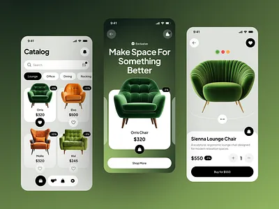 Furniture Marketplace — Mobile App UI 3d android app design catalog ecommerce ecommerce ui furniture ios marketplace mobile app mobile ui online shopping product design product page saas shopping app ui ux user interface