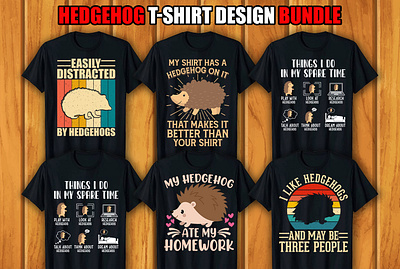 Hedgehog T-shirt Design Bundle retro vintage