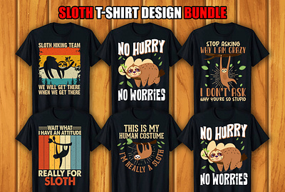 Sloth T-shirt Design Bundle retro vintage