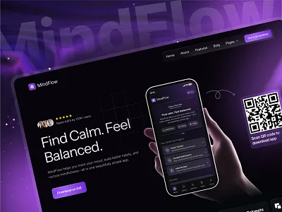 Mindfulness App Landing Page Design 3d animation app design app ui branding graphic design landing page logo motion graphics ui web design web ui website design