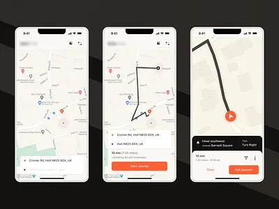 Navigation & Live Route Tracking – Mobile App UI appdesign cleanui design flat location maps mobileui navigation productdesign routeplanning ui uidesign ux uxdesign