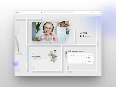Remote Collaboration UI — Video Meetings & Team Workspace 3d calls collaboration gradients hero section landing page messages productivity remote saas saas ui team teamwork ui ux ux design video calls web design work workspace