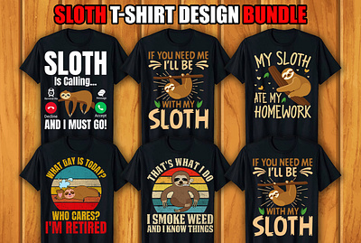 Sloth T-shirt Design Bundle retro vintage