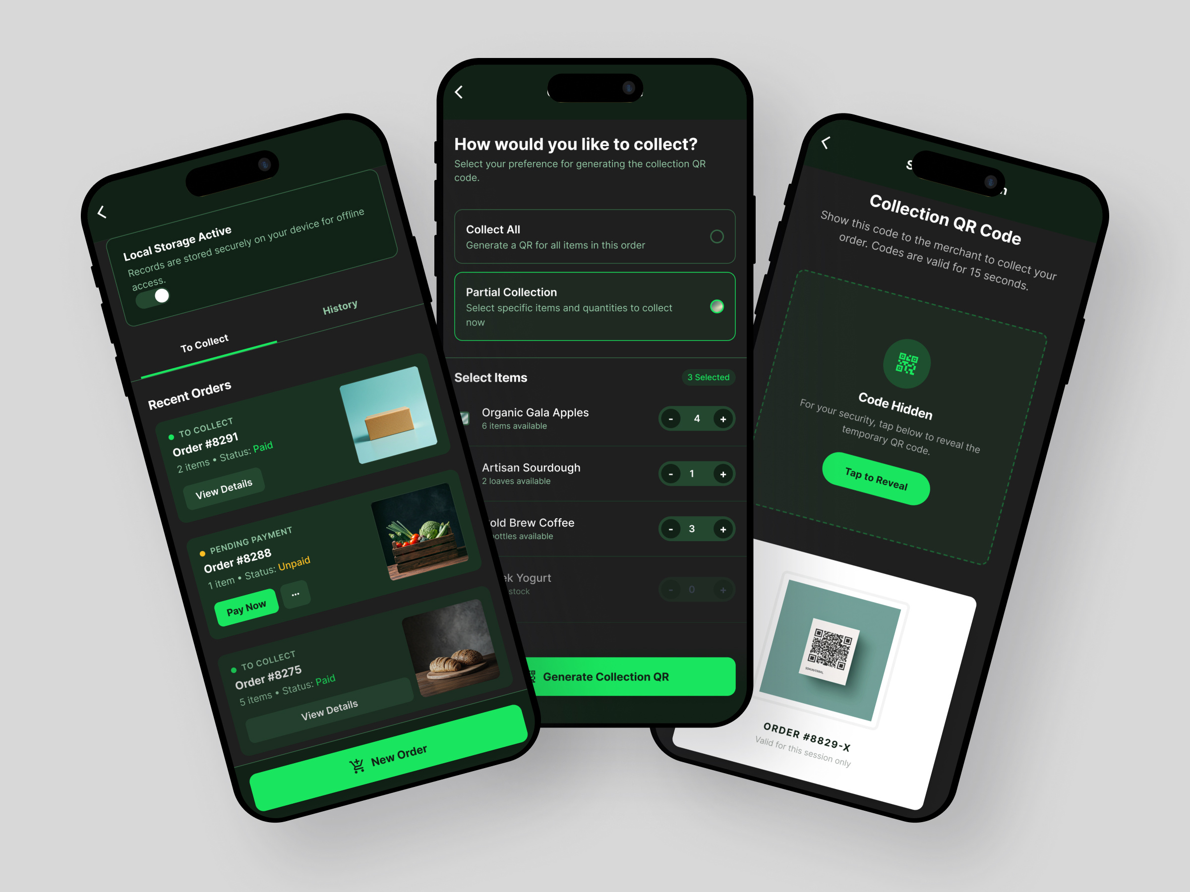 Offline Order & Secure QR Collection — Mobile App UI app design app uiux dark ui dashboard figma design fintech ui food delivery app hire me mobile app mobile app design pos app product design qr code ui retail app saas secure payment ui uiux ux case study wallet ui