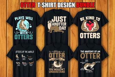 Otter T-shirt Design Bundle retro vintage