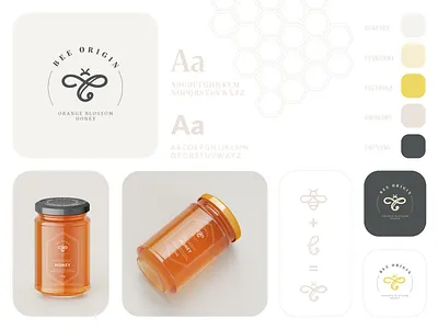 Bee Origin brand identity branding colors creative design graphic design honey logo packaging