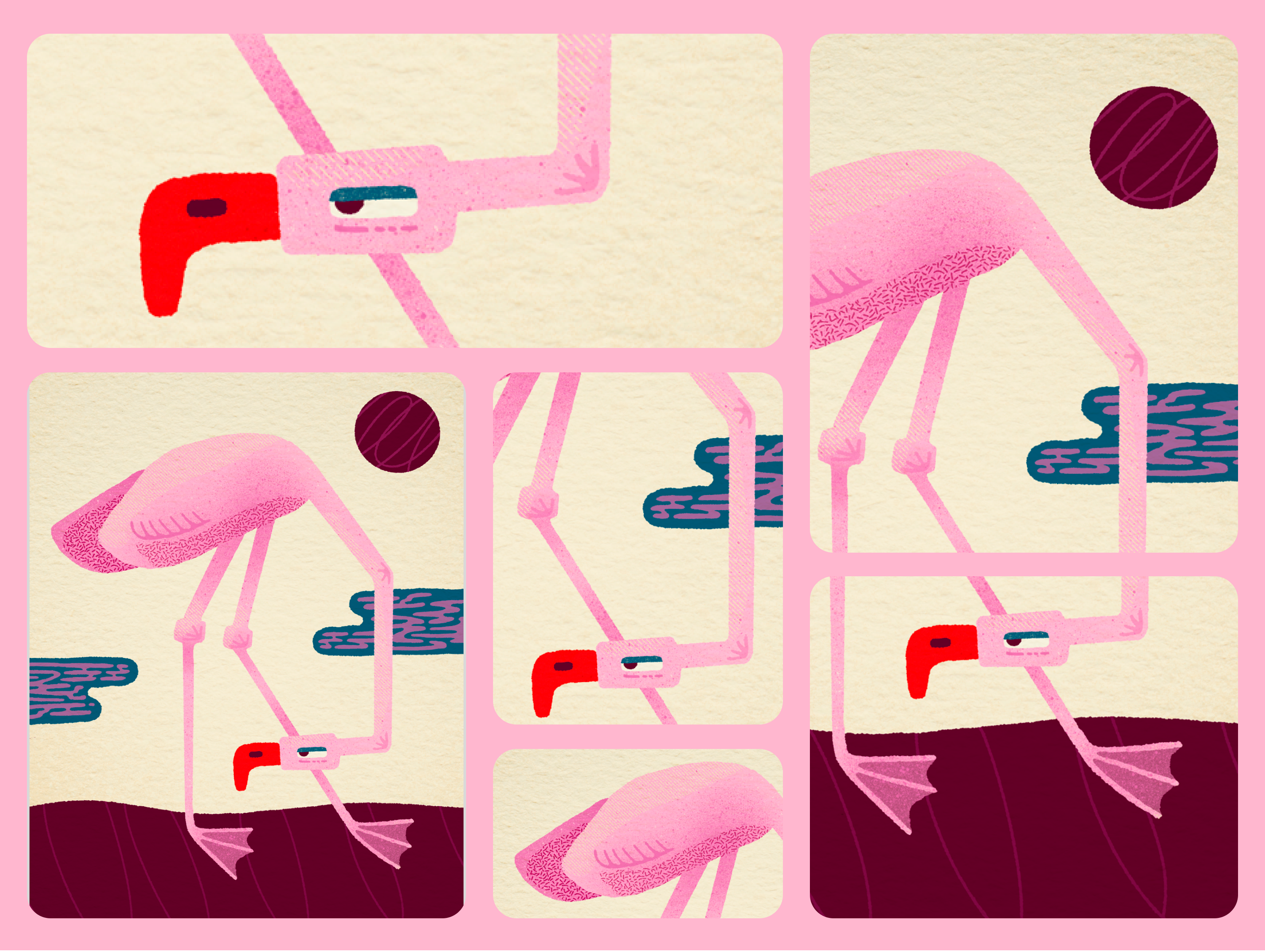 Flamingo Greeting Card Illustration - Procreate Digital Painting bento bento layout burgundy comics custom illustration digital art digital artist digital illustration digital illustrator flamingo freelance artist freelance illustrator graphic design greeting card greetings card illustration illustrator pink portugal procreate